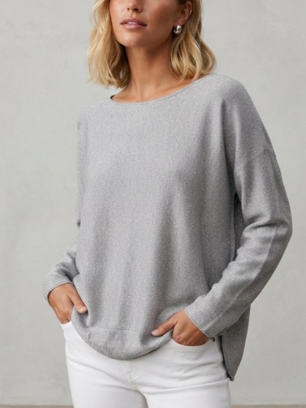 Charter Club Silver-Gray Cashmere Blend Pullover Sweater Medium 54978